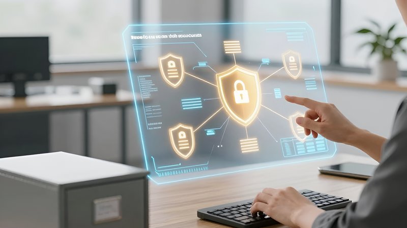 Футуристичный интерфейс управления данными как часть гида по переходу на удаленного главного бухгалтера 2026
